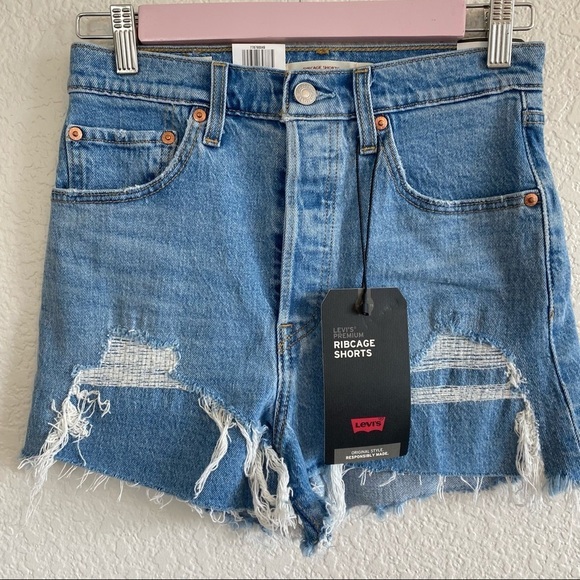 Levi’s Ribcage Distress Denim Shorts - Picture 1 of 9